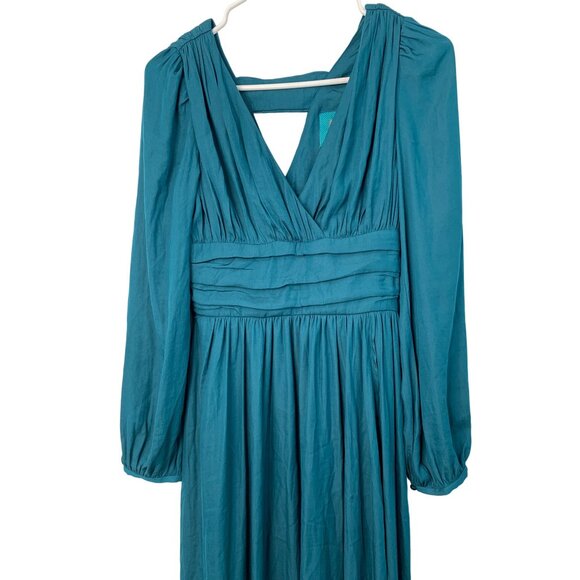 Anthropologie Teal Wrap High Low Long-Sleeve V-Neck Midi Dress Size 0 7518 - Picture 4 of 15